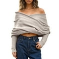 thumbnail image 1 of PMVFHDE Women's V-Neck Cross Front Solid Color Sweater Versatile Off Shoulder Way Scarf Top Beige,One Size, 1 of 5