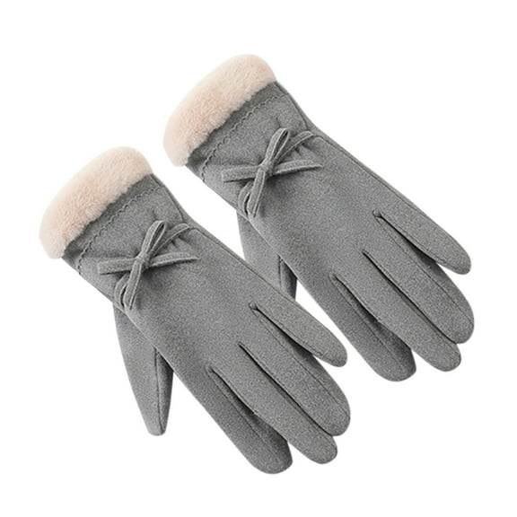 PMVFHDE Women's Winter Bow Design Warm Gloves for Outdoor Riding, Thick Thermal Cold Weather Gloves Grey,One Size