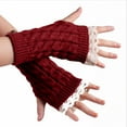 thumbnail image 1 of PMVFHDE Women's Winter Cute Lace Edge Knitted Fingerless Gloves, Fashion Thermal Half Finger Gloves for Cold Red，One Size, 1 of 7
