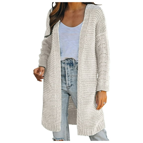 PMVFHDE Women's Winter Daily Commute Long Sleeve Knit Open Front Cardigan Sweater Casual, Comfortable for Work Wear Beige,S