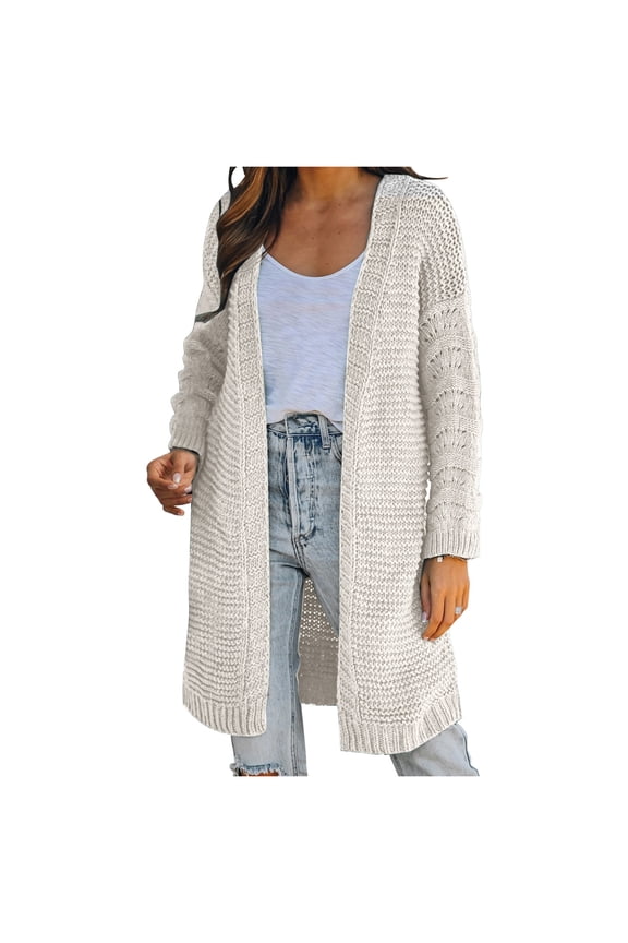 Women's Winter Daily Commute Long Sleeve Knit Open Front Cardigan Sweater Casual, Comfortable for Work Wear Beige,S