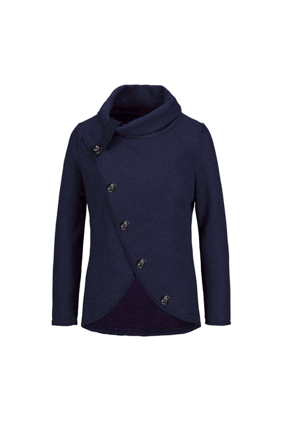 Women's Winter High Neck Pullover Solid Color Long Sleeve Irregular Stacked Collar Cardigan Top, Comfortable Knit Sweater for Casual and Work-appropriate Wear, Warm and Fashionable Navy,XL