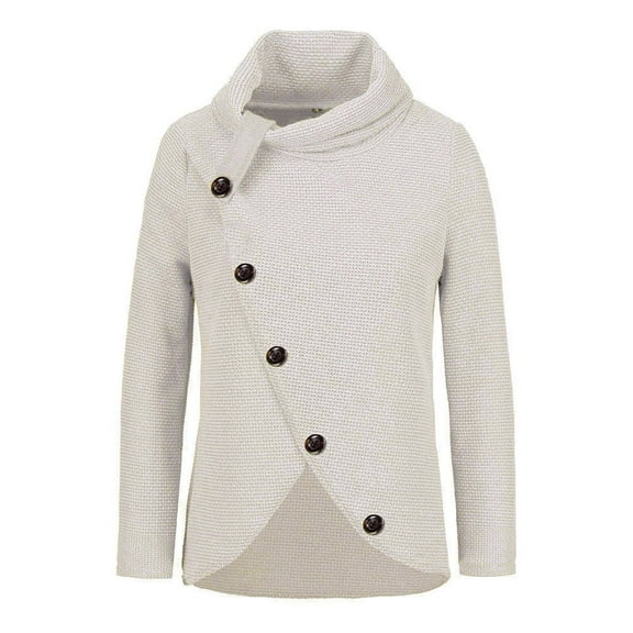 PMVFHDE Women's Winter High Neck Pullover Solid Color Long Sleeve Irregular Stacked Collar Cardigan Top, Comfortable Knit Sweater for Casual and Work-appropriate Wear, Warm and Fashionable White，S