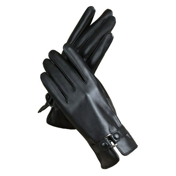 PMVFHDE Women's Winter PU Leather Touchscreen Gloves with Brushed Inner, Windproof Cozy Riding Travel Gloves Gray,One Size
