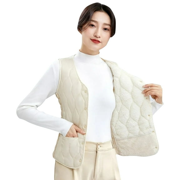 PMVFHDE Women's Winter Sleeveless Buttoned Vest Jacket Cozy Lined Outerwear for Cold Weather White，XXXL