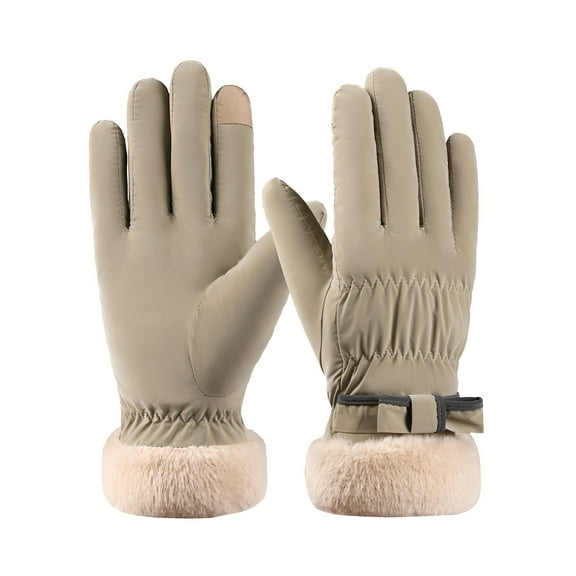 PMVFHDE Women's Winter Soft Thick Warm Ski Riding Gloves, Fashion Solid Color Sport Gloves for Cold Weather Khaki,One Size