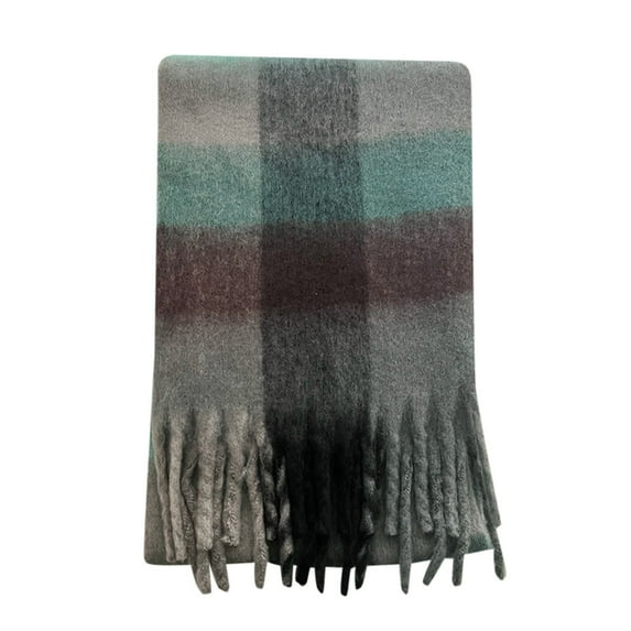 PMVFHDE Women's Winter Warm Textured Yarn Scarf with Color Block Grid Pattern, Soft Knit Wrap for Women, Cozy Thick Scarf for Cold Weather C