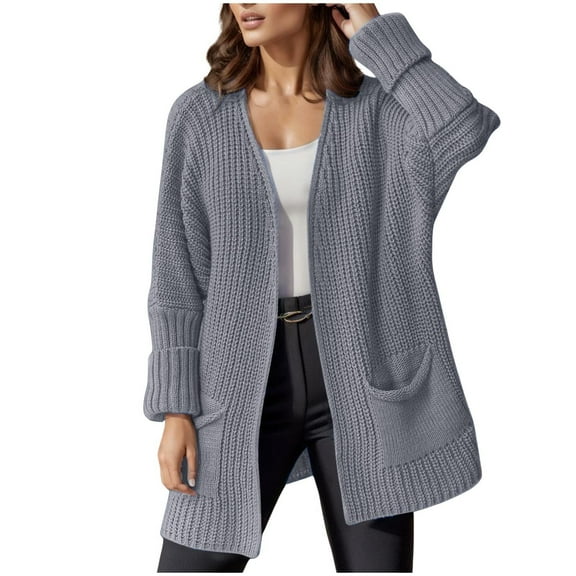 PMVFHDE Women's Work Commute Relaxed Fit Loose Mid-Length Plus Size Casual Knit Sweater Grey,M