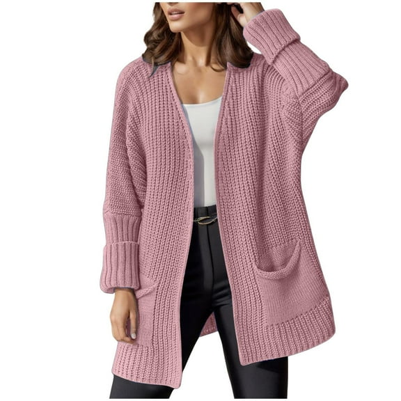PMVFHDE Women's Work Commute Relaxed Fit Loose Mid-Length Plus Size Casual Knit Sweater Pink,M