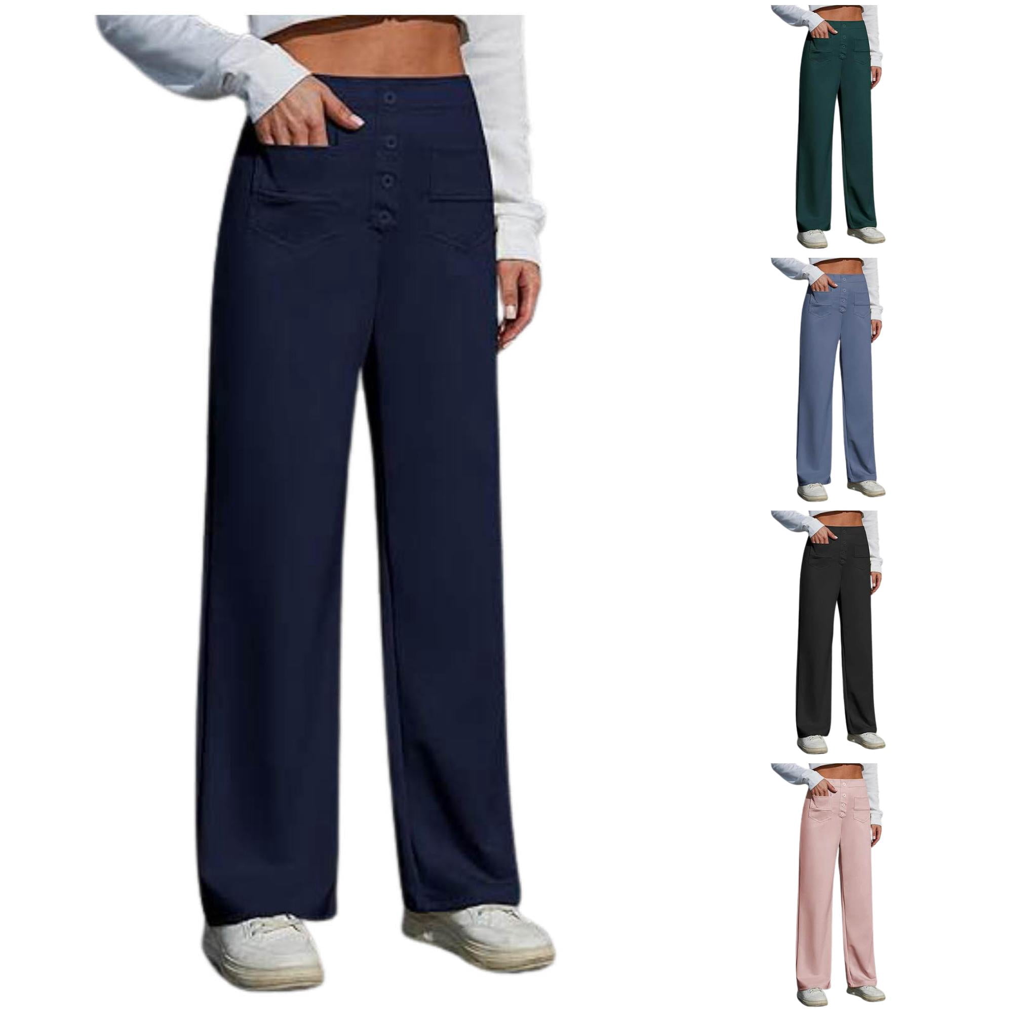 PMVFHDE Women's Work Pants High Elastic Waisted Straight Wide Leg ...