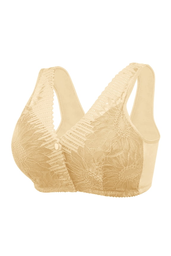 Womens Bras Fashion Pattern Front Buckle Wirefree Bralette Comfort Plus Size Everyday Underwear White