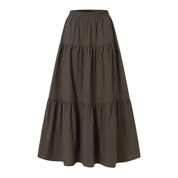 PMVFHDE Womens Casual High Waist Linen Solid Pleated Loose Swing Long Skirts For Women For Spring Summer Daily Wear Fall Skirt Brown