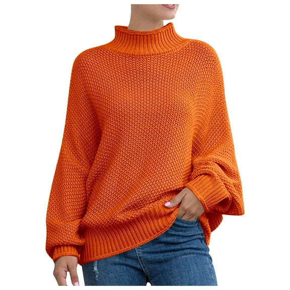 PMVFHDE Womens Knit Sweater Batwing Sleeve Roll Neck Europe Style Cozy Sweaters For Women For Winter Wear Red,XXXXL