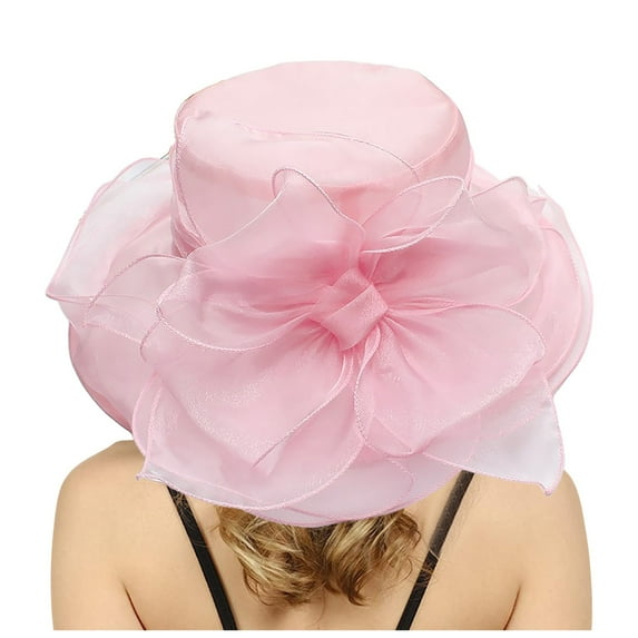 PMVFHDE Womens Dress Hat Wide Leaf Flower Bridal Shower Sun Hat Beach Hat For Elegant Outdoor Occasions Pink