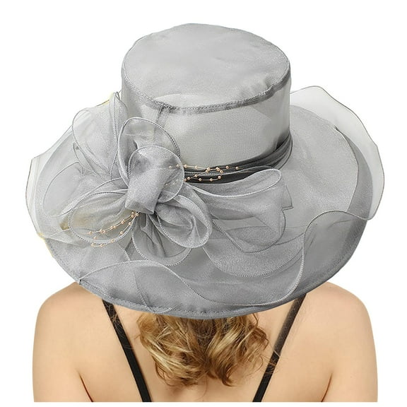 PMVFHDE Womens Dress Hat With Wide Leaf Flower Beach Hats For Women Bridal Shower Sun Block Elegant And Casual Grey