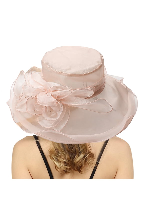 Womens Dress Hat With Wide Leaf Flower Beach Hats For Women Bridal Shower Sun Block Elegant And Casual Pink