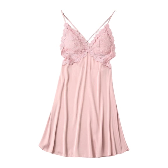 PMVFHDE Womens Elegant V Neck Lace Floral Thin Strap Sleepwear Nightgown Womens Nightgowns Pink,M