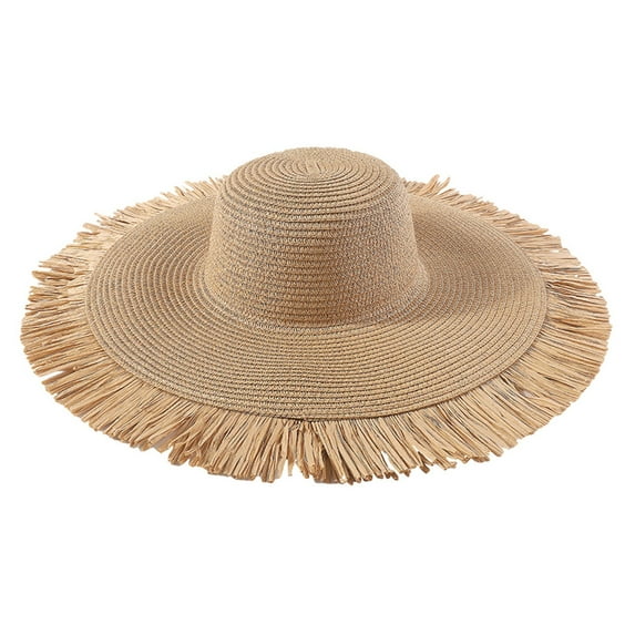 PMVFHDE Womens Fashion Bohemian Summer Outdoor Big Brim Sun Hat Casual Woven Beach Hat Straw Hat Khaki