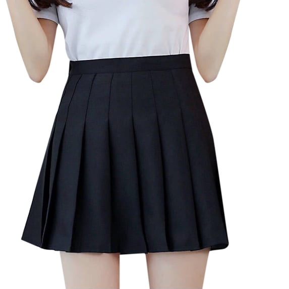 PMVFHDE Womens High Waist Pleated Mini Skirt Casual A Line Tennis Skirts For Women Solid Color Trim Short Skirt Black