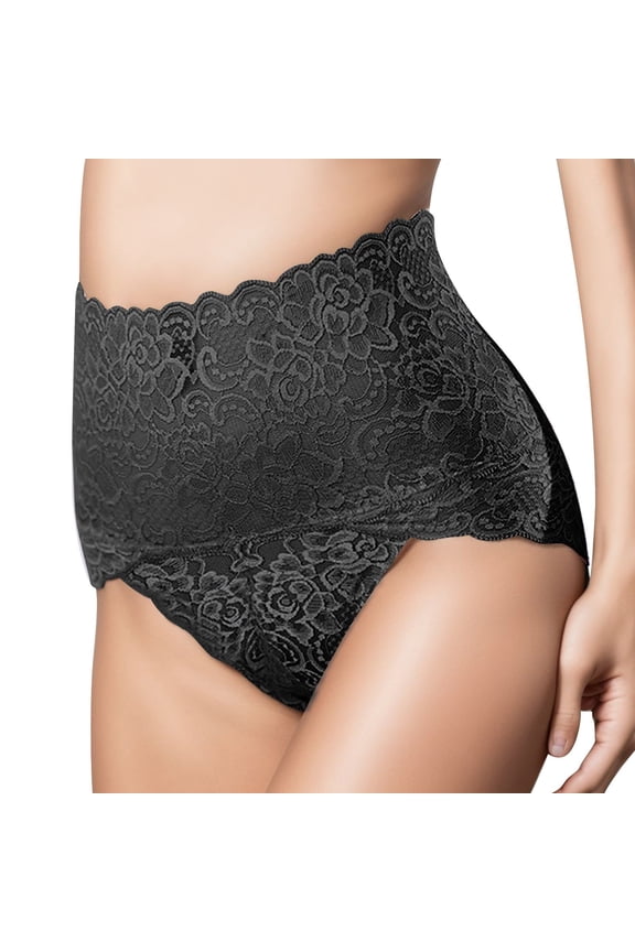 Womens High Waist Seamless Sheer Lace Underwear Support Solid Color Triangle Briefs High Waisted Underwear For Women Black,M
