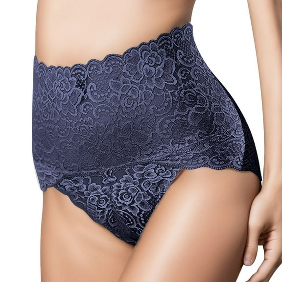 PMVFHDE Womens High Waist Seamless Sheer Lace Underwear Support Solid Color Triangle Briefs High Waisted Underwear For Women Blue,XL