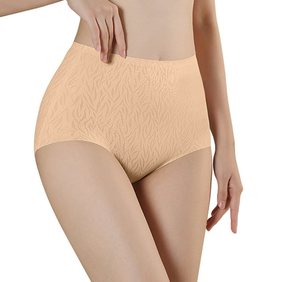PMVFHDE Womens High Waist Seamless Underwear Support Cotton Gusset Triangle Briefs Womens Underwear Beige，L