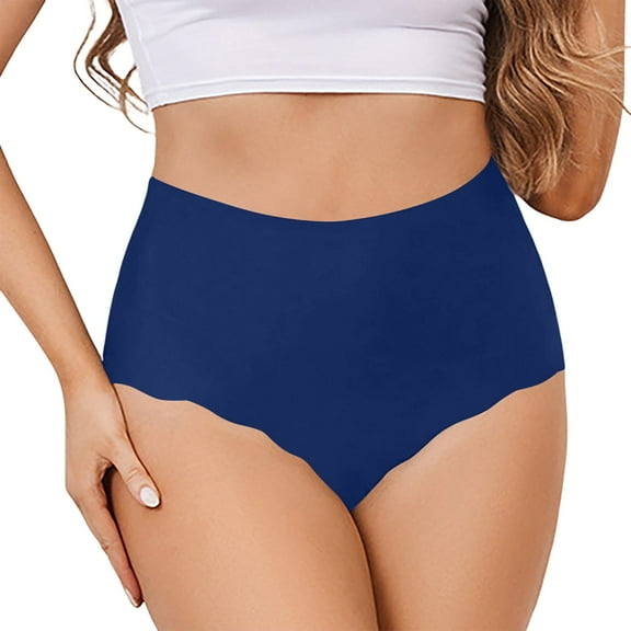 PMVFHDE Womens Ice Silk High Waist Seamless Bikini Underwear Cotton Gusset Breathable Everyday Briefs Cotton Underwear For Women Blue，S