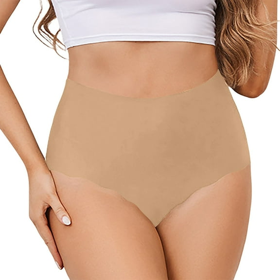 PMVFHDE Womens Ice Silk High Waist Seamless Bikini Underwear Cotton Gusset Breathable Everyday Briefs Cotton Underwear For Women Khaki，XL