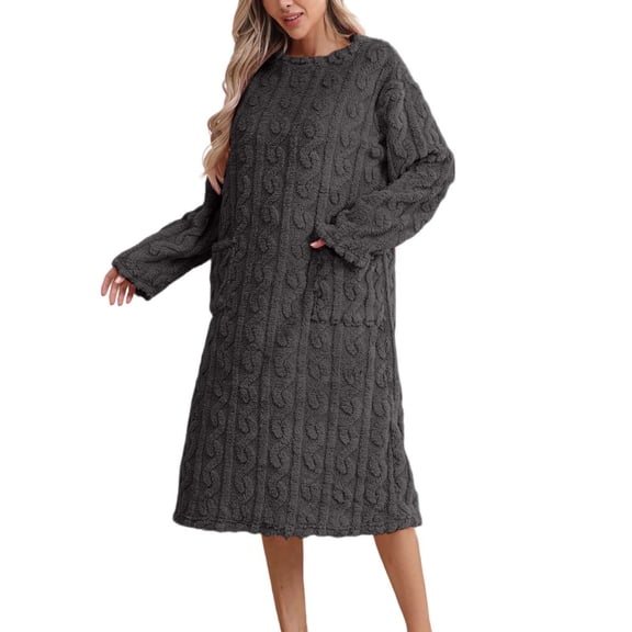 PMVFHDE Womens Long Gown Coral Comfortable Bathrobe Solid Long Sleeve Thickened Knee Length Home Wear Womens Robes Grey，S