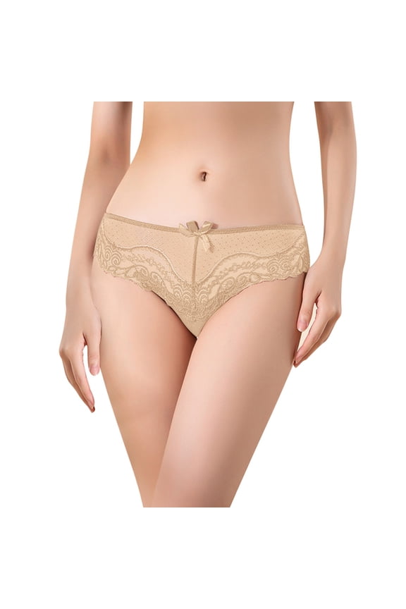 Womens Low Waist Triangle Underwear For Girls Breathable Sheer Mesh Lace Trim Briefs Panties For Women Beige,L