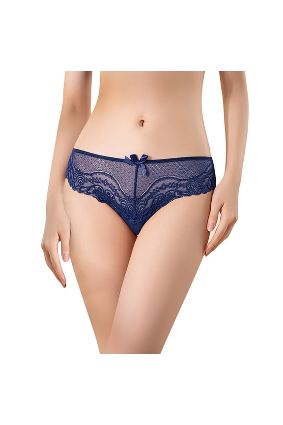 Womens Low Waist Triangle Underwear For Girls Breathable Sheer Mesh Lace Trim Briefs Panties For Women Dark Blue，XL