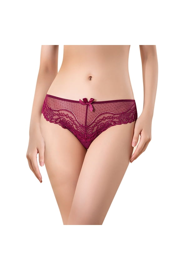 Womens Low Waist Triangle Underwear For Girls Breathable Sheer Mesh Lace Trim Briefs Panties For Women Wine,M