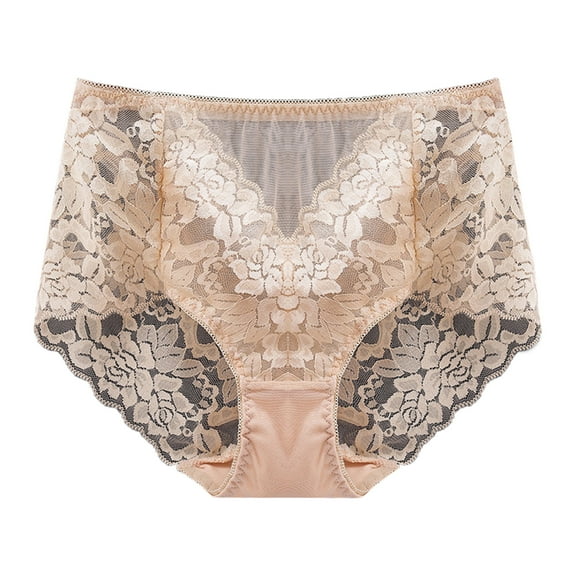 PMVFHDE Womens Medium High Waist Solid Color Lace Panties Seamless Comfortable Breathable Briefs Womens Underwear Beige，M