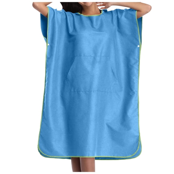 PMVFHDE Womens Microfiber Hooded Absorbent Quick Drying Bath Towel Adult Beach Bathrobe Double Velvet Cloak Womens Robes Lightweight Sky Blue，One Size