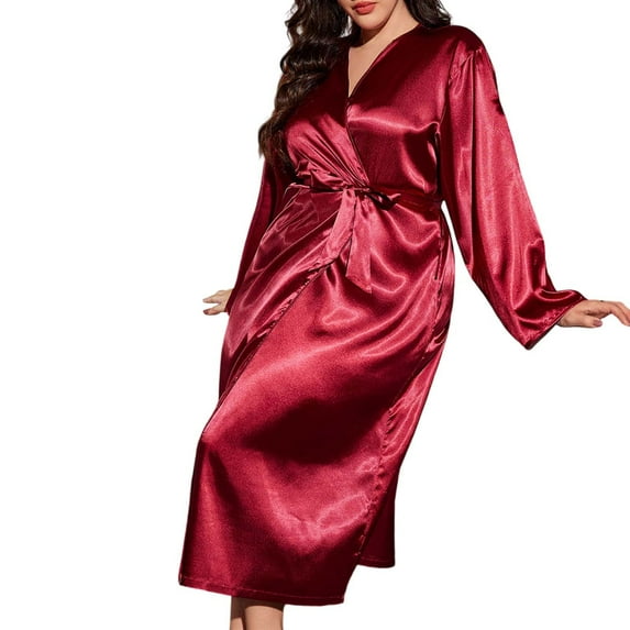 PMVFHDE Womens Plus Size Fashion Faux Silk Nightgown Casual Nightgown And Bathrobe Plus Size Nightgowns For Women Red,XXXXXL