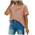 thumbnail image 1 of PMVFHDE Womens Short Sleeve Tops Fashion Casual O Neck Short Sleeve Button Front Solid Color T Shirt Blouse Pink，L, 1 of 5