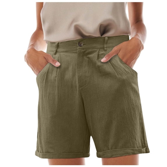 PMVFHDE Womens Shorts Casual Solid Cargo Pants Shorts With Zipper Button Pockets Pleated Loose Fit Army Green,XL