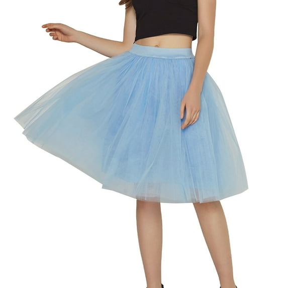 PMVFHDE Womens Skirts Knee Length Tutu Layered Tulle Midi Skirt For Prom Party Adults Light Blue,XL