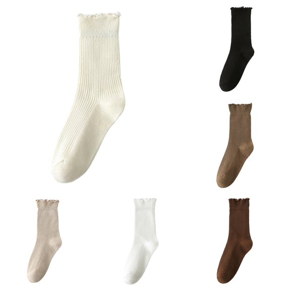 PMVFHDE Womens Socks Mid Calf Solid Color Cotton Plain Daily Casual Versatile Slouch Socks