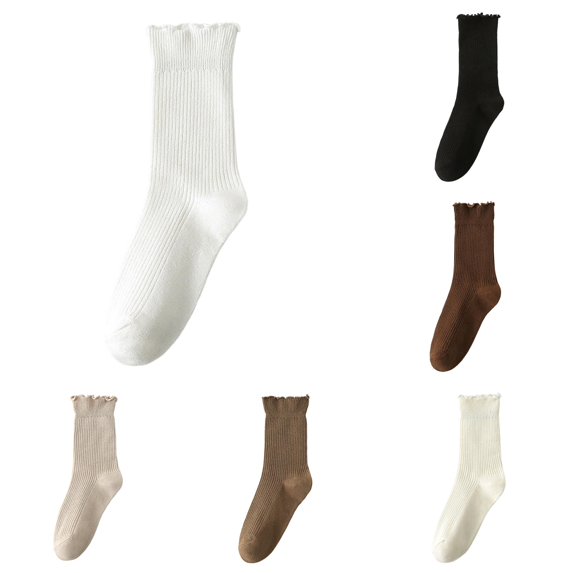PMVFHDE Womens Socks Mid Calf Solid Color Cotton Plain Daily Casual Versatile Slouch Socks