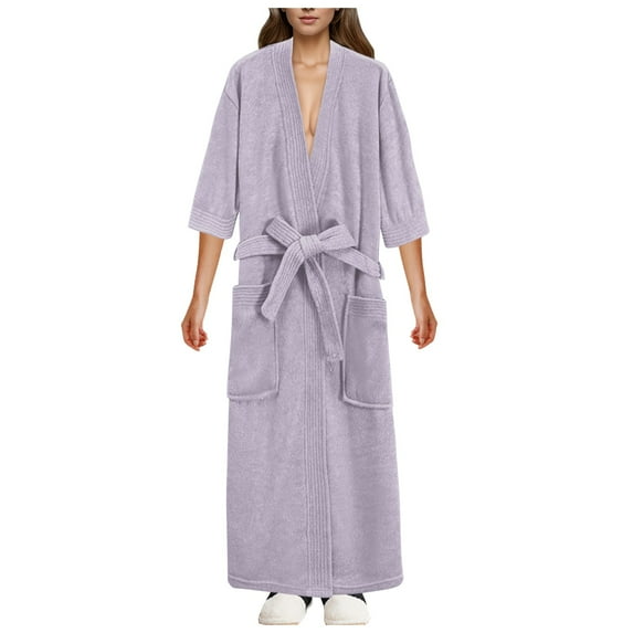 PMVFHDE Womens Solid Color Comfortable Versatile Short Sleeve Long Robe Bathrobe Quick Drying Home Wear&nbsp;Robe For Women Light Purple，XXL