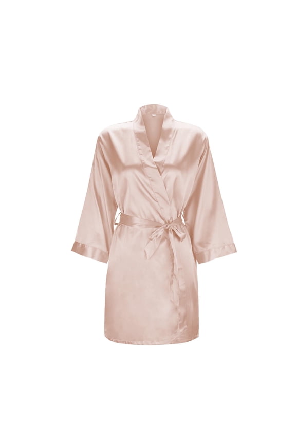 Womens Solid Color Light Bathrobe Wedding Makeup Bridesmaid Satin Kimono Pajamas Short Home Wear Womens Robes Khaki,M