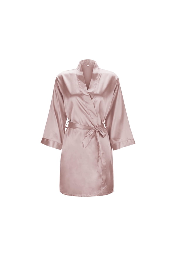 Womens Solid Color Light Bathrobe Wedding Makeup Bridesmaid Satin Kimono Pajamas Short Home Wear Womens Robes Rose Gold,XL