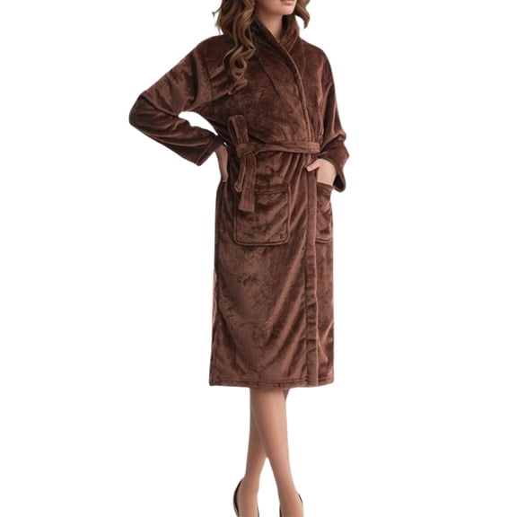 PMVFHDE Womens Solid Color Plus Size Thick Comfortable Bathrobe Warm Flannel Sleepwear Home Wear Womens Robes Coffee，XXXXL
