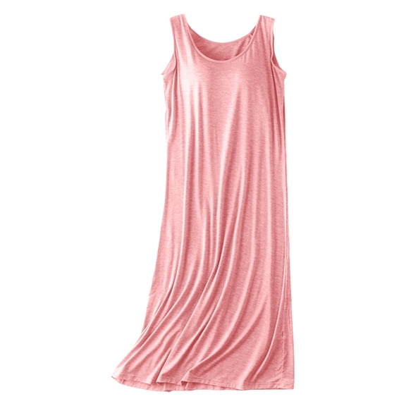 PMVFHDE Womens Summer Lightweight Sleeveless Tank Dress With Chest Pad Long Nightgown Thin Can Be Worn Outside Womens Nightgowns Pink，M