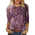 thumbnail image 1 of PMVFHDE Womens Tops Quarter Sleeve Crewneck Loose Fit Sequin Casual Print T-Shirt, 1 of 5