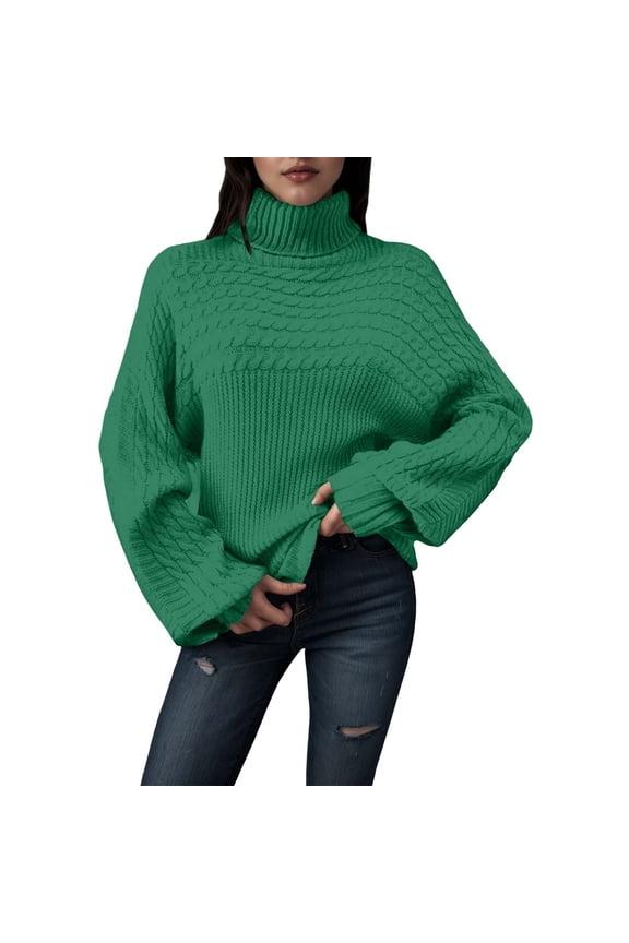 Womens Tops&nbsp;Pullover Long Sleeve Solid Color Casual Versatile Aran Ribbed Knit Comfort Green，L