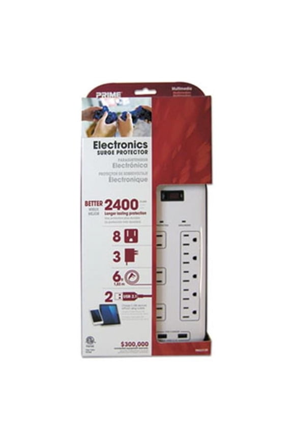 PMW PB523120 Electronics Surge Protectors, 8 Outlets & 2400 Joules - White