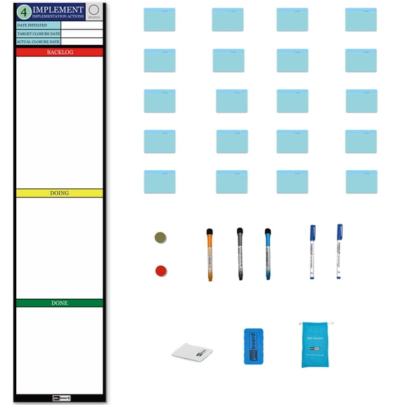 PMXBoard Kaizen Implement Board Set  Magnetic Task & Action Tracking Board with Cards | Lean Process & Continuous Improvement Tool