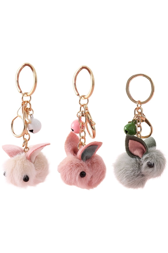 Pmine 3-Pack Cute Bunny Keychain Charms, Assorted Color Wool Felt Bag Pendant Accessories, 4.72.45.1in